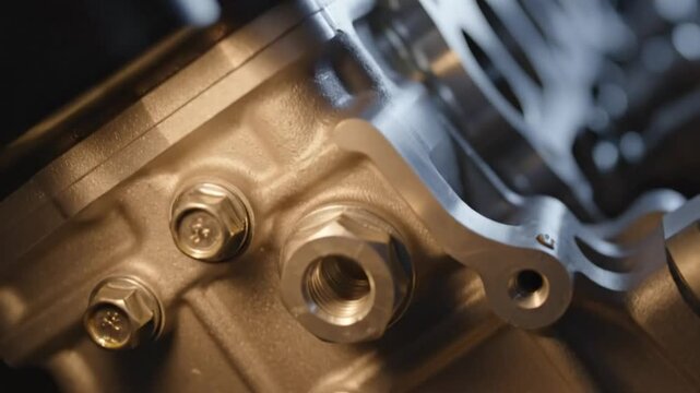 Close-up detail of a meticulously crafted engine block showcasing precision and engineering prowess