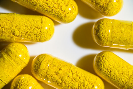 Close up of Berberine Supplement Capsule on White Background