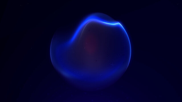 Deep neon abstract orb with blue and purple plasma glow on dark background. Futuristic digital energy sphere with intense light gradients and sci visual depth.