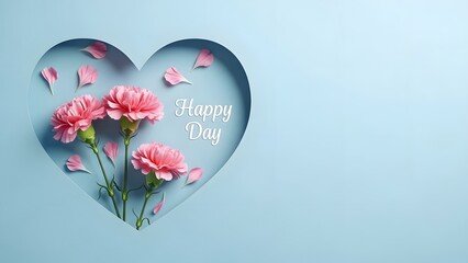 Happy mother's day greeting with beautiful pink flowers and heart shape design