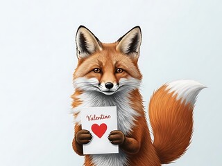 Obraz premium Cute fox holding valentine's day card with heart symbol