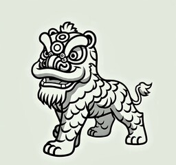 Simple black and white line art illustration of a Chinese Lion mascot.