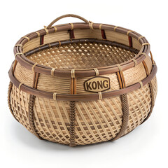 Traditional Woven Bamboo Basket with Lid Isolated on White Background.