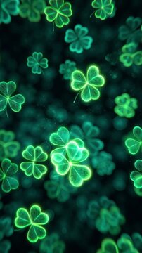 Abstract green leaf pattern with shamrocks for St. Patrick's Day, a high-quality vertical backdrop for festive event flyers and seasonal announcements.