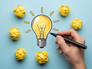 Creative idea generation with lightbulb illustration