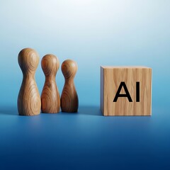 Artificial intelligence concept with wooden figures and ai block