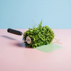 Gardening tool with lush greenery for planting