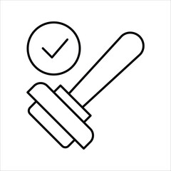 Stylized official approval stamp icon with a prominent checkmark, representing verification, certification, and successfully completed tasks