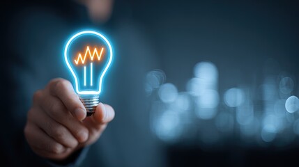 Conceptual Creative Lightbulb Graph In Hand For Financial Growth Idea