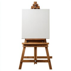 Wooden artist easel holding a blank white canvas ready for painting or drawing