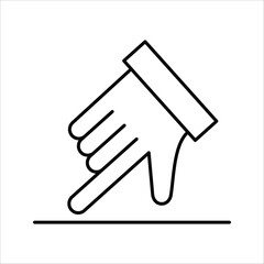 Minimalist outline icon showcasing a hand directing attention or indicating a specific item with a clear downward pointing motion in digital interfaces