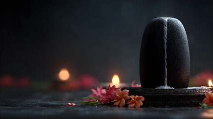 Shiva lingam for Maha Shivaratri. Hindu god symbol for religious ceremony display. Traditional puja offering and spirituality concept.