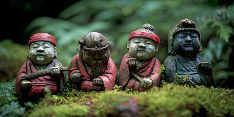  Meditative Forest Statues of Tranquil Monks, ai generated.