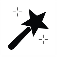 Whimsical Black Magic Wand Icon with Sparkling Star Silhouette A Symbol of Fantasy, Dreams, and Enchantment, Perfect for Creative Visual Projects and Illustrating Magical Concepts