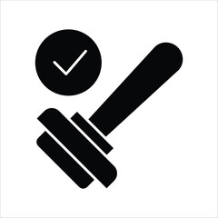 Official legal judgment or successful auction gavel icon, clearly displaying a checkmark for confirmation and approval, representing justice and agreement in business transactions