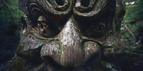 Forest Guardian Carved from Ancient Wood, ai generated