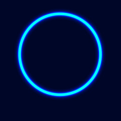 Obraz premium A vibrant blue neon circle dominates a completely black background creating contrast