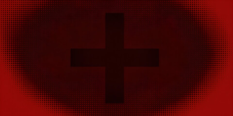 Obraz premium Dotted Halftone Pattern on Red Background with Central Cross