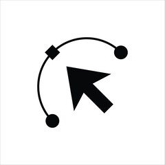 Digital drawing tool interaction concept showing a Bezier curve and arrow cursor, illustrating precise vector graphic path editing for creative software design