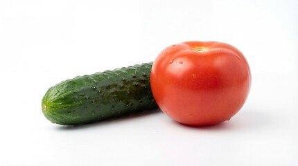 Freshly washed red tomato and green cucumber ready for a healthy salad or snack
