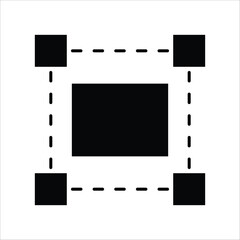 Graphic icon depicting a bounding box with anchor points, signifying selection, scaling, and manipulation of design elements within a user interface for precise content management
