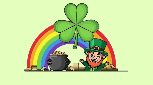 Animated St Patricks Day Leprechaun Lucky Clover Illustration