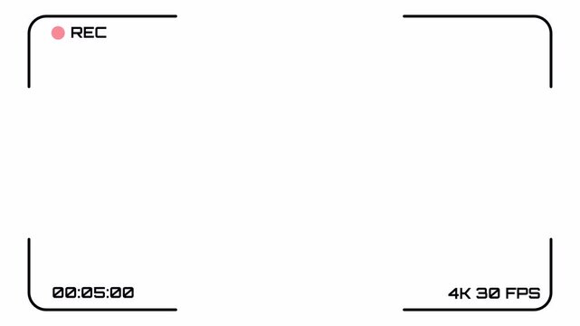 Minimal Video Camera Recording Screen Overlay Interface, REC Indicator, 4K Footage Frame, and Alpha Channel