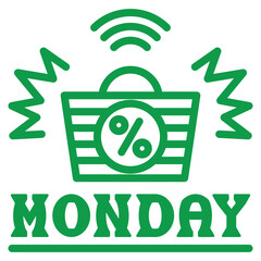 Green Monday Sale Icon Line Vector Illustration