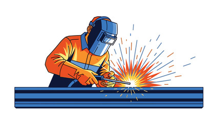 Welder working diligently at industrial job site with sparks flying