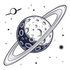 Moon with ring system and craters in space with stars © murad