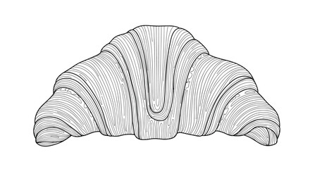 Exquisite engraved-style drawing of a crescent croissant with detailed shading and texture representing a delicious bakery product.
