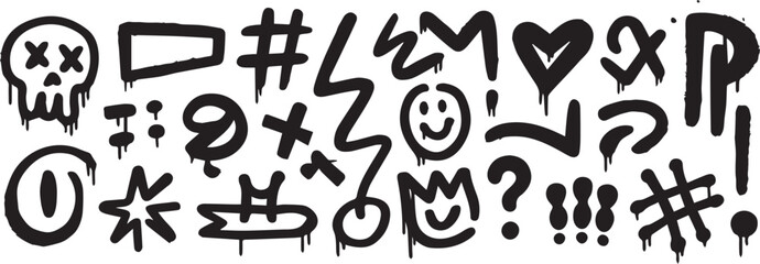 graffiti hand drawn doodle icons vector pack skull star hashtag