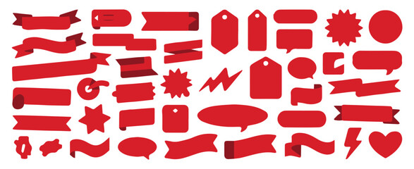 ribbon collection of red labels badges stars hearts and shapes
