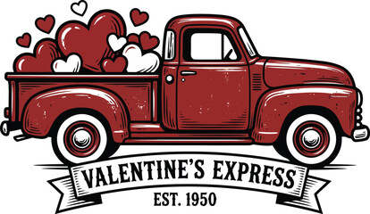 Vintage truck carrying hearts for Valentine's Day vector illustration