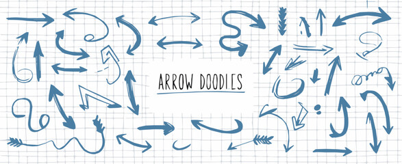 arrow hand drawn arrow icons on grid paper sketch collection