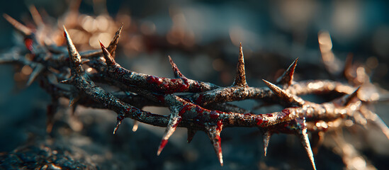 Passion Of Jesus Christ - crown of thorns of Jesus with the holy cross in the background