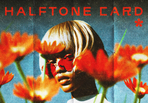 Halftone Folded Photo Card Effect Mockup