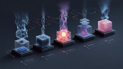 Futuristic digital technology concept with abstract science, innovative progress, modern design, virtual reality, high-tech elements, cyber network, and advanced digital art