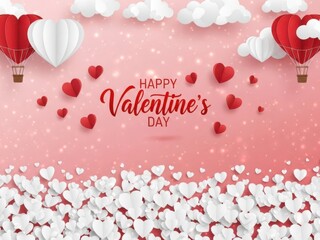 Happy valentine's day celebration with hearts and balloons