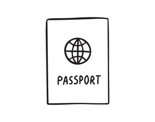 Fototapeta premium Linear doodle hand drawn passport on white background. Outline drawing international passport control, travel concept