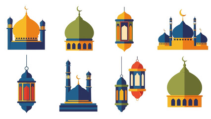Vibrant Islamic Architecture Icons Displayed Against White Background