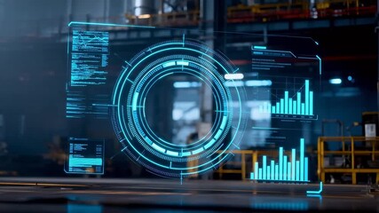 Industrial factory with digital data overlay - Powered by Adobe