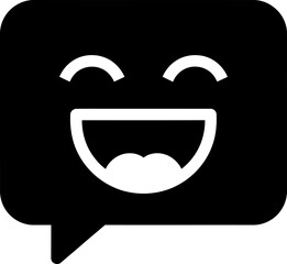 Funny emoji in speech bubble icon flat style. Social network chat and messenger app symbol on dark background. Vector graphic