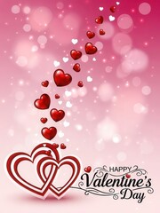 Happy valentine's day with red hearts and pink background