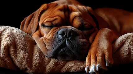 Relaxing Dog Sleeping Peacefully on Soft Cushion in Warm Light