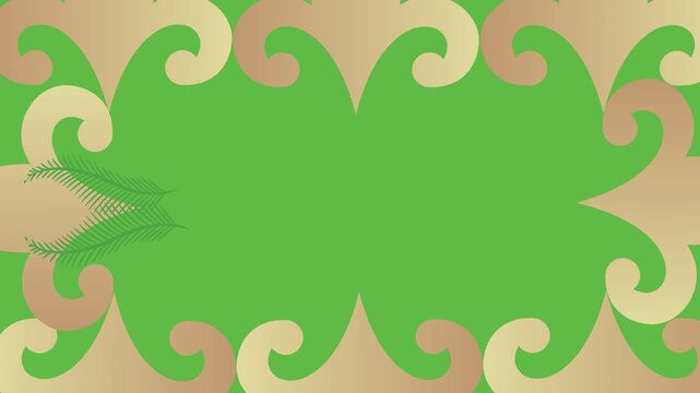 draw set of several white flower decorate with green leaf enclose by golden frame in rectangle shape on green screen background
