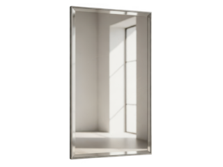 Large rectangular mirror hanging on white wall