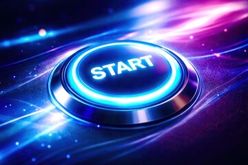 A start button with a blue and red background