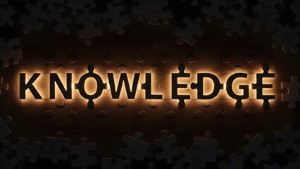 Knowledge puzzle pieces coming together with glowing light effect