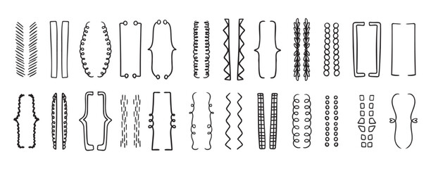 Naklejka premium Hand drawn doodle brackets set. Scribble brackets and drawing in black. Wavy frames for text, silhouettes of parenthesis.